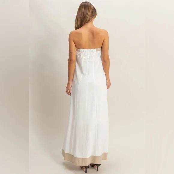 #40 White Strapless Maxi Dress with Button Detail - Picture 3 of 3